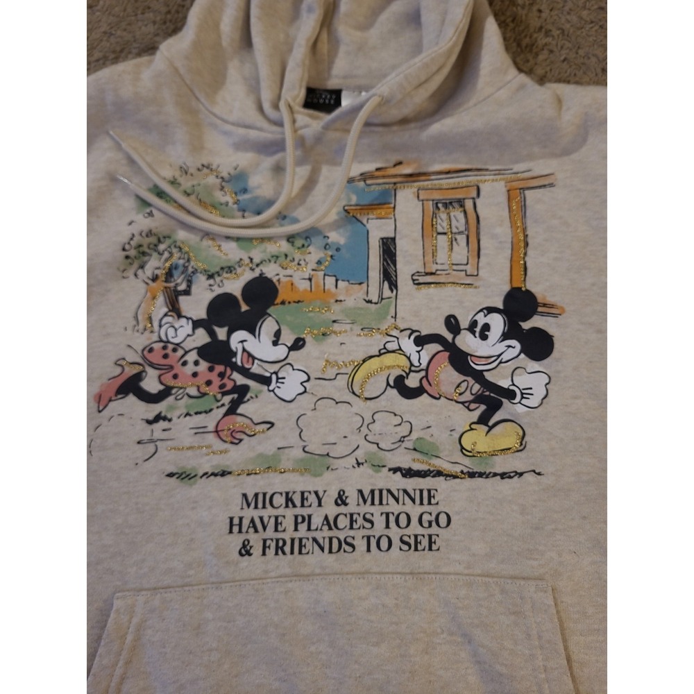 Disney Mickey/Minnie Mouse Large Heathered Gray Pullover Hoodie Graphic Print